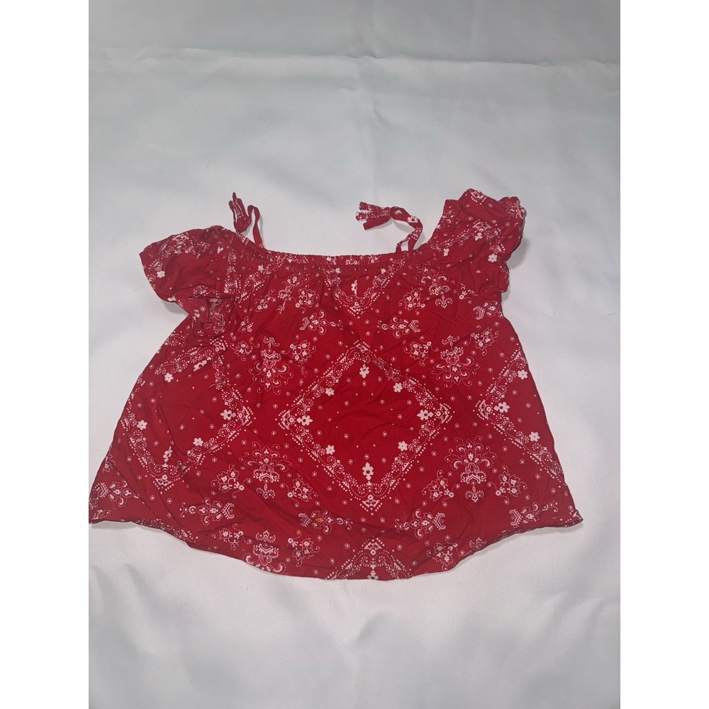 Oshkosh B'gosh girls paisley red bandanna off shoulder shirt size 4/5‎
